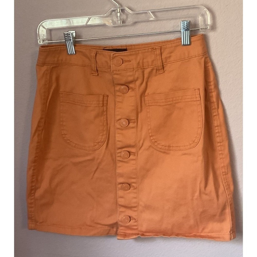 Shinestar Peach Denim Mini Button Down Skirt Size Large